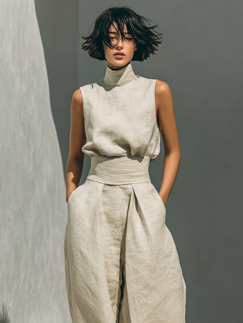 Maria – Chic cotton-linen tank & flowy wide-leg pants set for effortless, everyday style