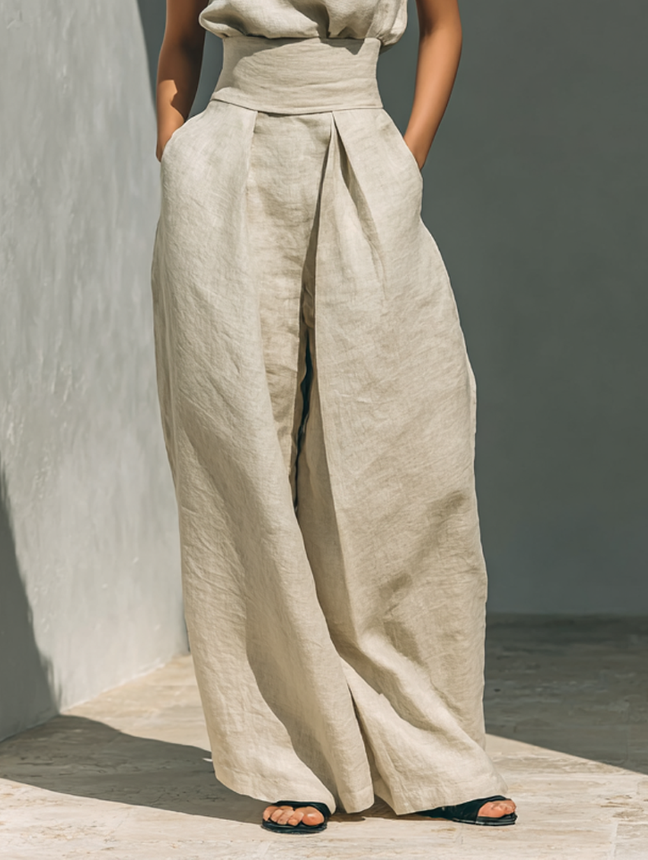 Maria – Chic cotton-linen tank & flowy wide-leg pants set for effortless, everyday style