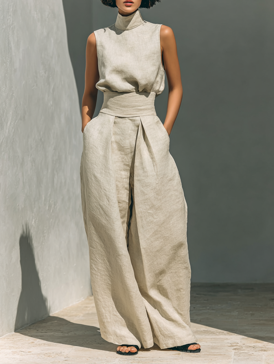 Maria – Chic cotton-linen tank & flowy wide-leg pants set for effortless, everyday style